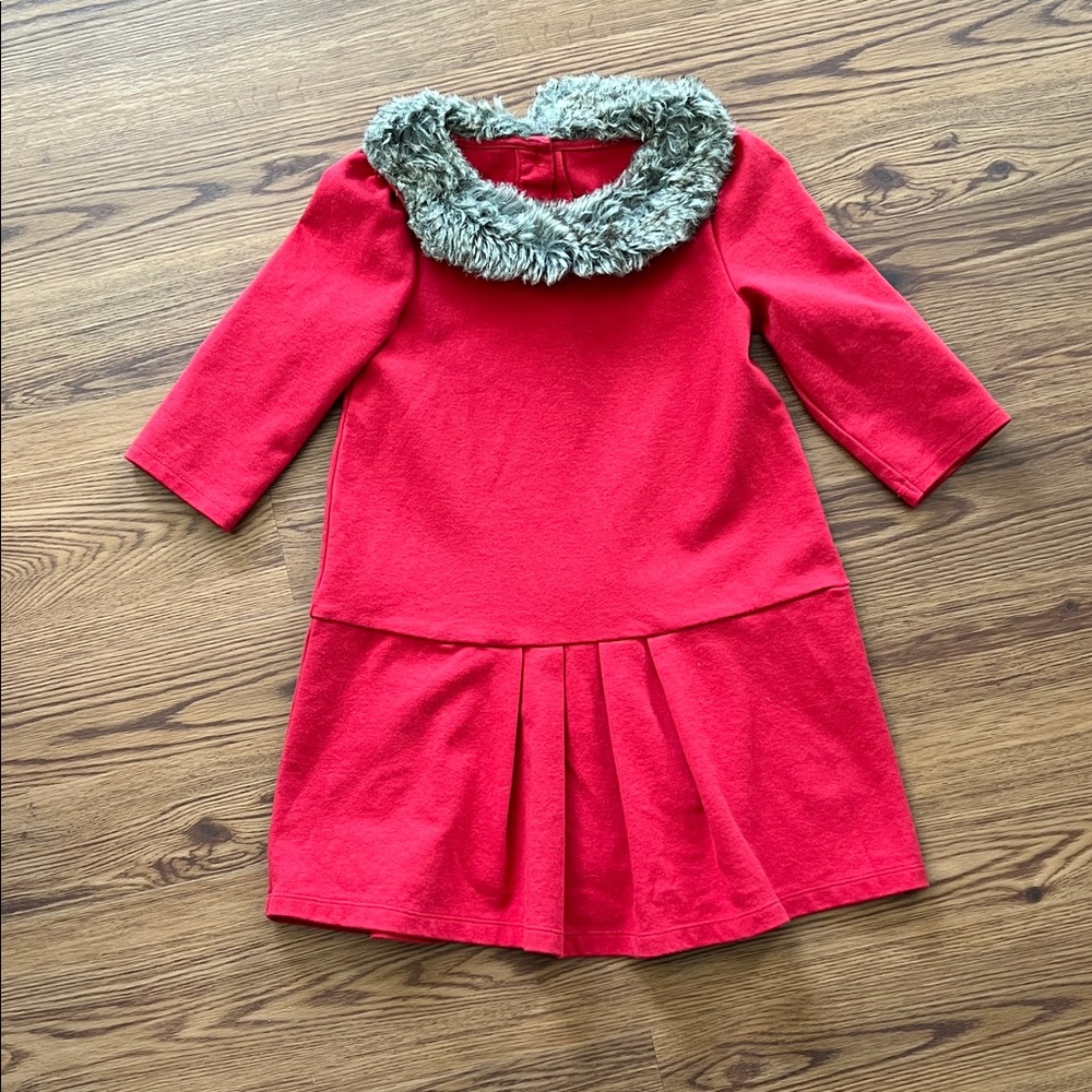 Janie and Jack Red Dress with Faux-Fur Collar